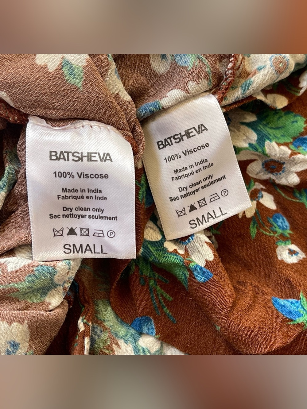 Batsheva Brown Lily Floral Pajama Set Size Small 2 Piece Ruffle Pants - Picture 7 of 13